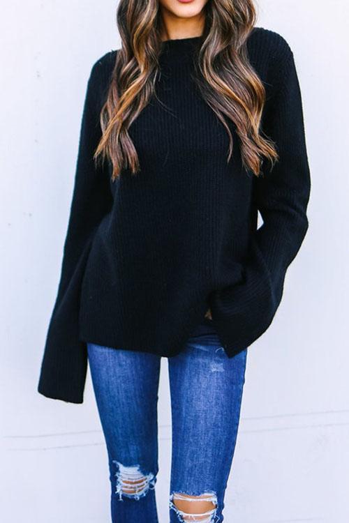 Rear V-Tie Strap Trumpet Sleeve Cardigan Sweater-Pinkami