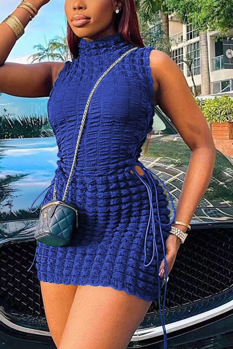 Smocked Lace Up Side Bodycon Dress