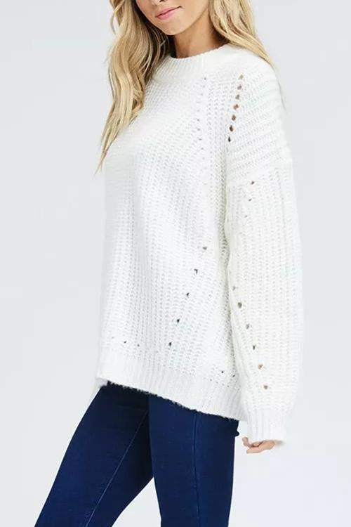Round Neck Pullover Openwork Sweater-Pinkami