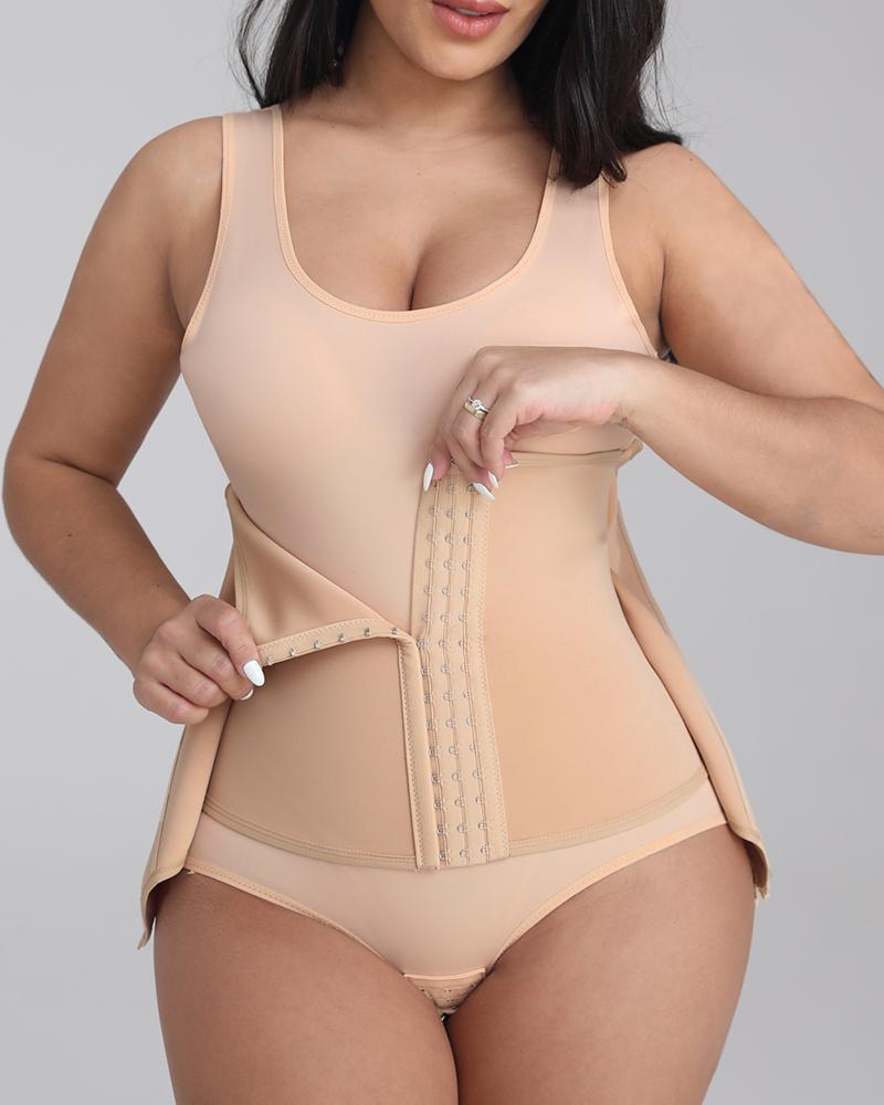 Solid Zip Up Front Shapewear Corset-Pinkami