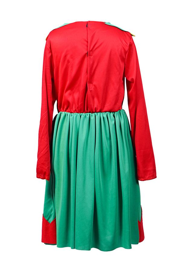 Long Sleeve Girls Christmas Santa Little Helper Elf Costume Dress Red-Pinkami