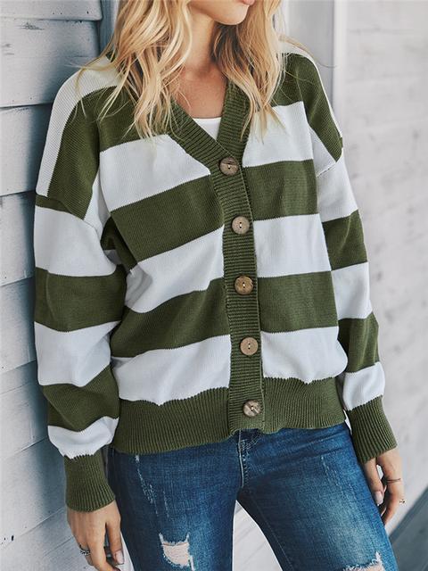 Color Block Buttons Up Sweater Cardigan-Pinkami