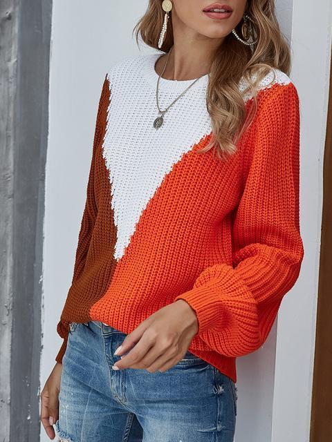 Color Block Knitting Jumper Sweater-Pinkami
