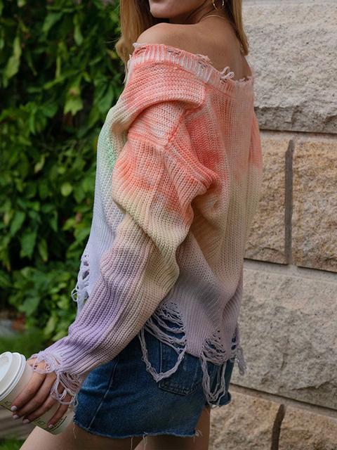 Tie-dye Print V-neck Sweater-Pinkami