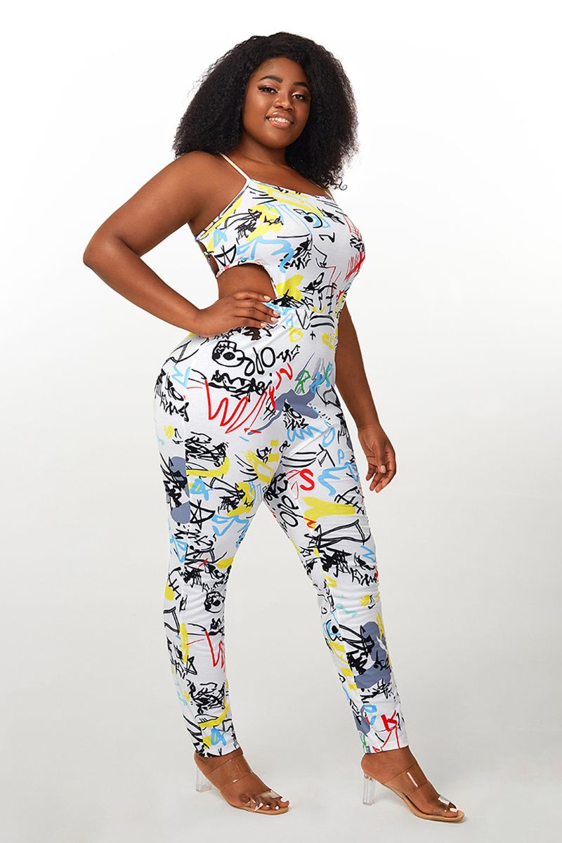 Graffiti Print Criss Cross Backless Cami Jumpsuit
