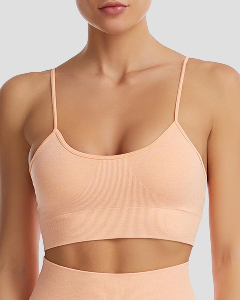 Solid Ribbed Knit Sports Bra-Pinkami