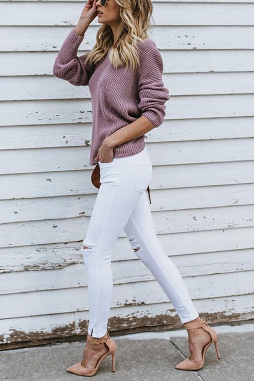 Round Neck Pullover Long Sweater-Pinkami