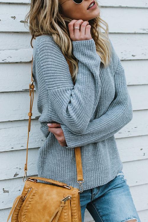 Round Neck Pullover Long Sweater-Pinkami