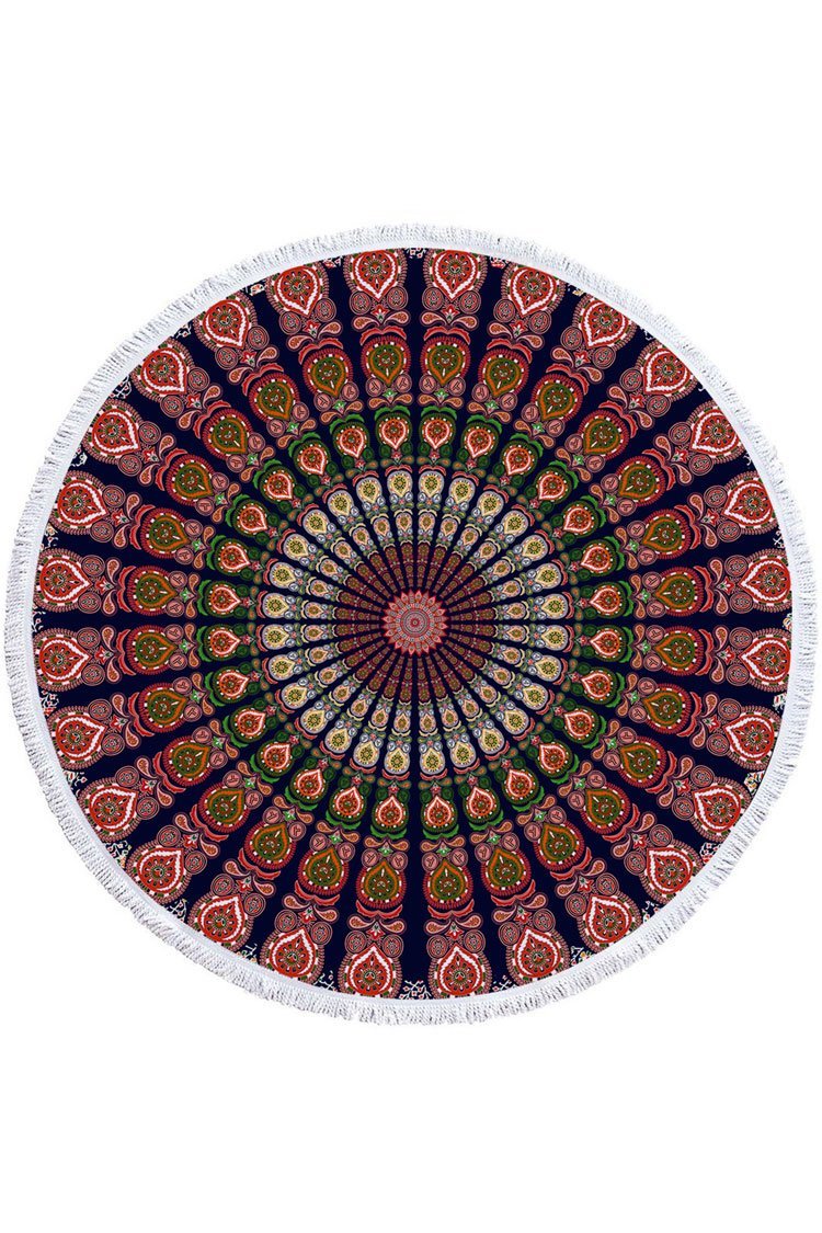 Fluffy Boho Floral Tassel Trim Beach Towel-Pinkami