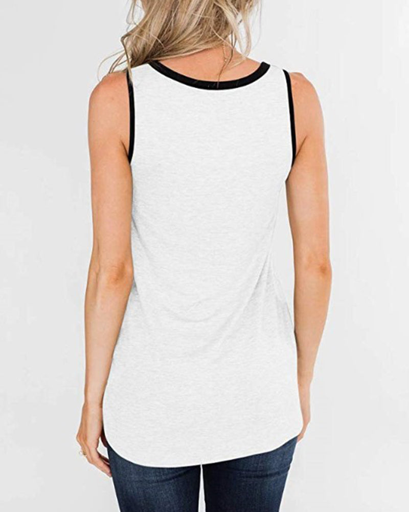 Leopard Contrast Binding Tank Top-Pinkami