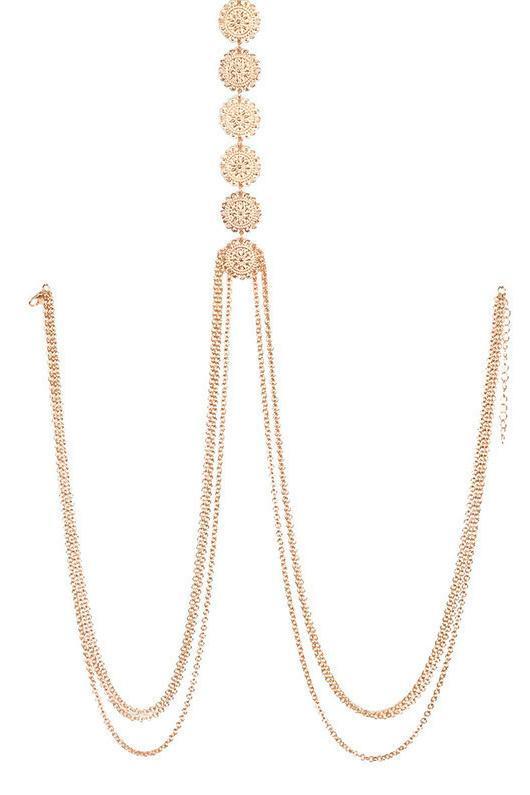 Gold Layered Floral Engraved Vintage Belly Back Body Chain Necklace Jewelry-Pinkami