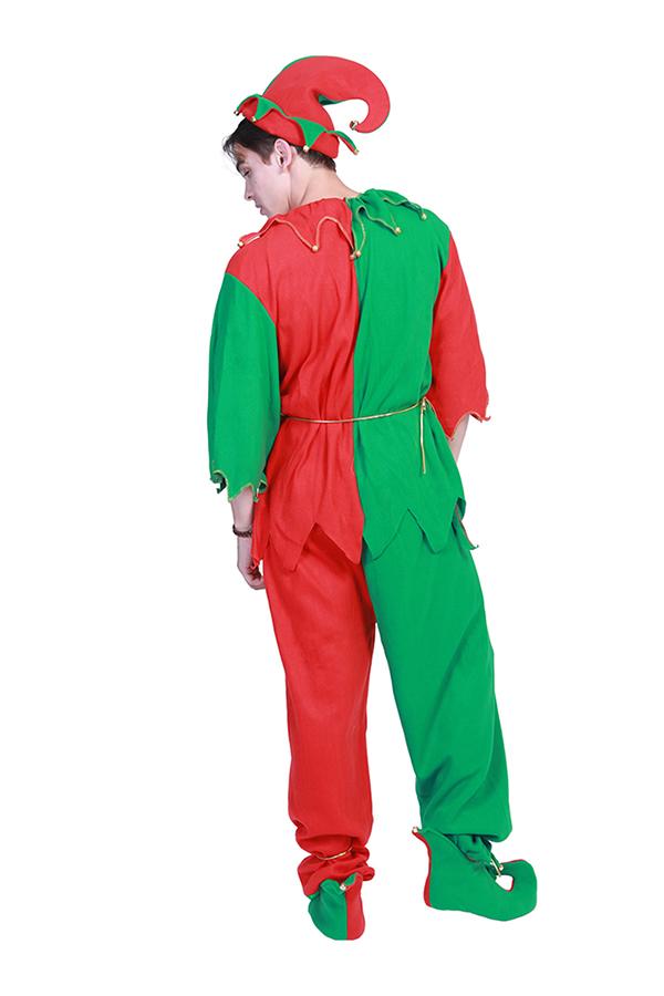 Fancy Christmas Adult Mens Santa Helper Elf Costume Green-Pinkami