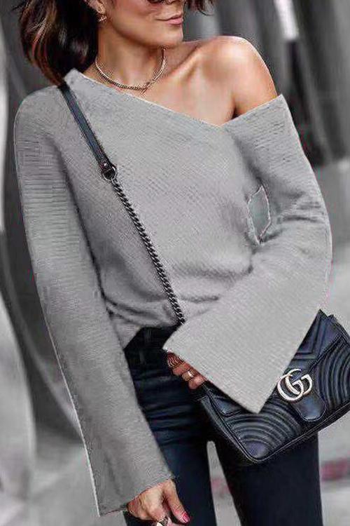 Sexy One-shoulder long sleeve Sweater-Pinkami
