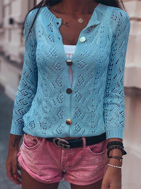 Solid Color Knitted Lightweight Cardigan-Pinkami