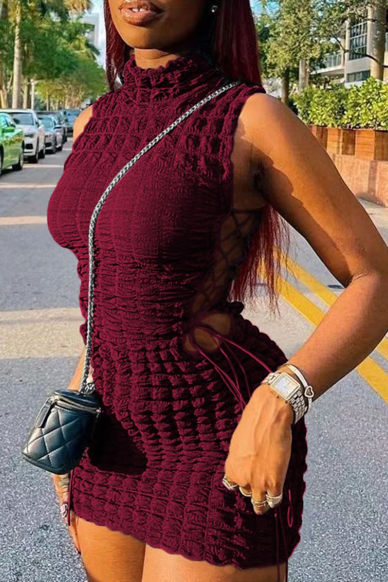 Smocked Lace Up Side Bodycon Dress