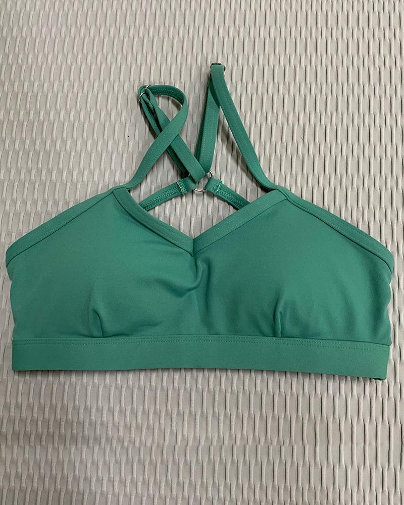 Ring Linked Cut Out Sports Bra-Pinkami