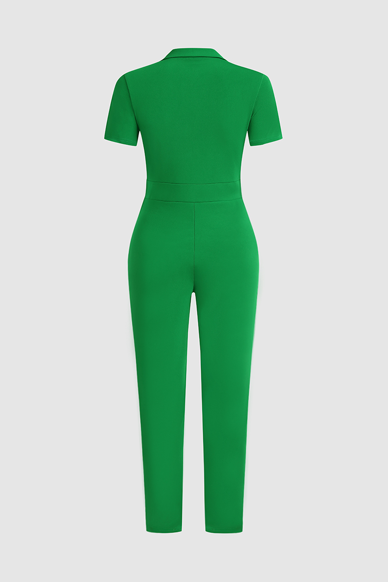 Patched Flap Pocket Zip Front Casual Jumpsuit