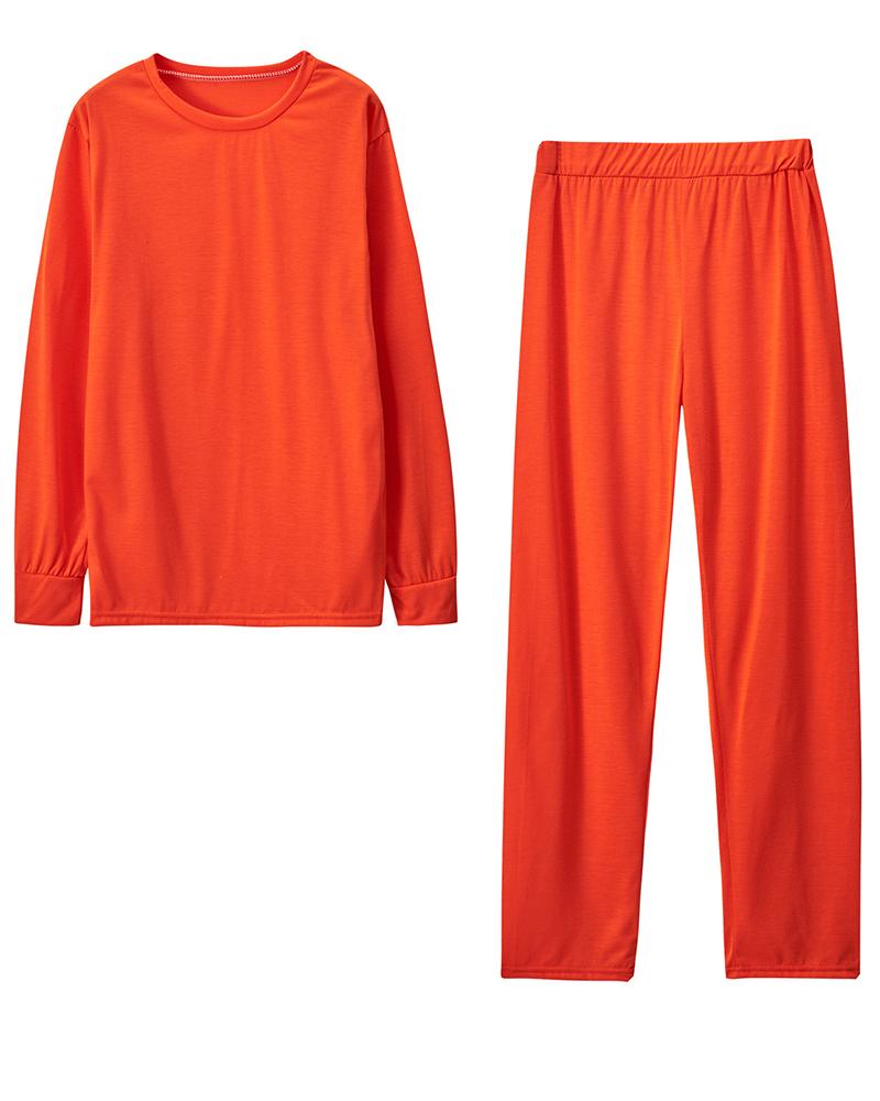 Solid Round Neck Tee & Pants Set-Pinkami