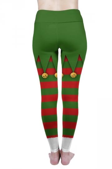 Womens Santa Helper Christmas Leggings Green-Pinkami