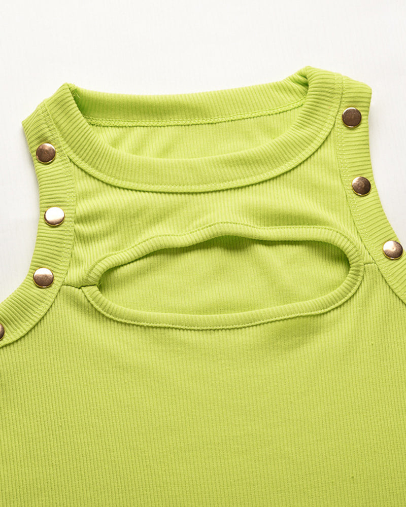 Ribbed Button Side Cut Out Tank Top-Pinkami