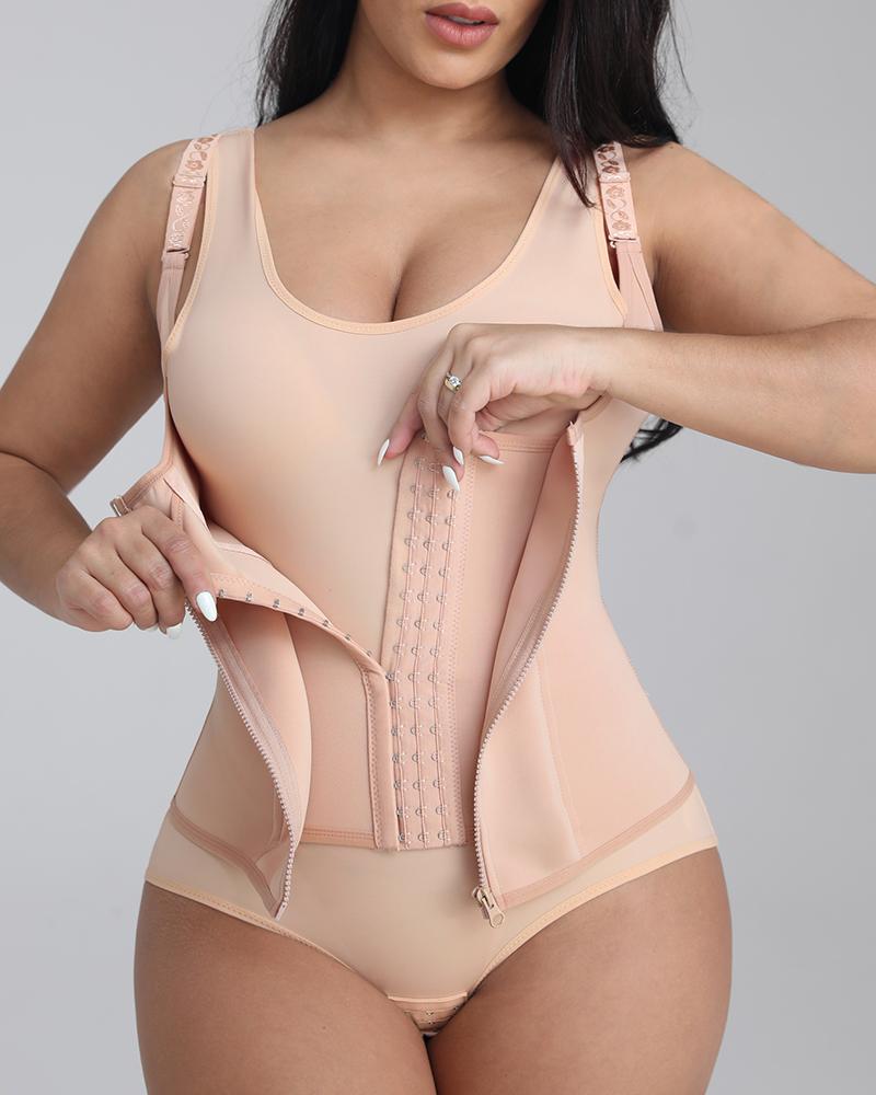 Zipper Front Eye & Hook Spaghetti Strap Corset Shapewear-Pinkami