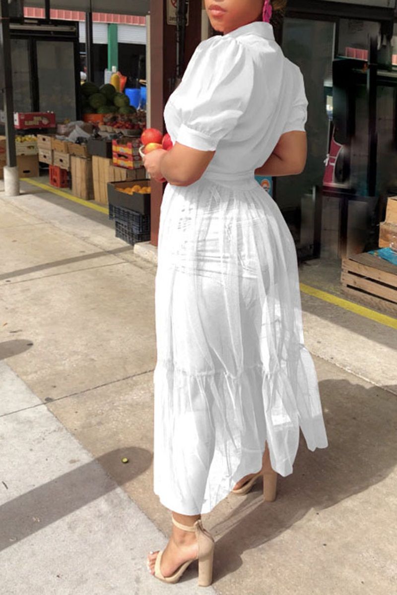 Pleated Contrast Mesh Maxi Shirt Dress