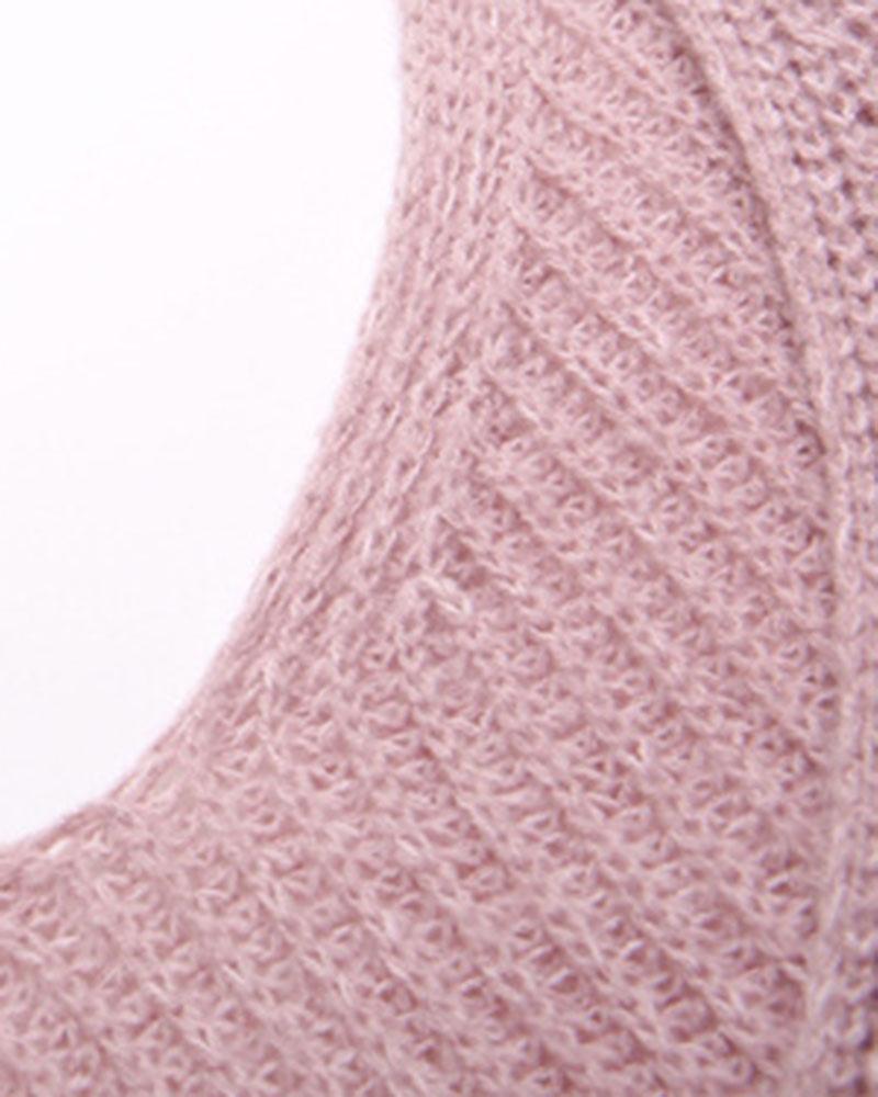 Chunky Knit Pocket Detail Drop Bishop Sleeve Sweater-Pinkami
