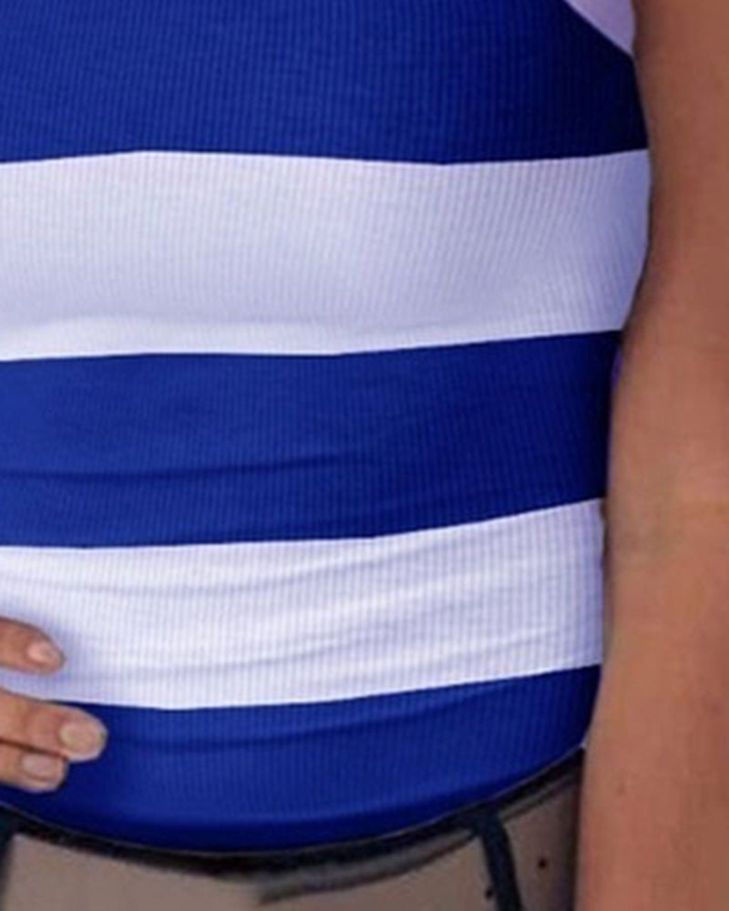 Striped Pattern Sleeveless Ribbed Tank Top-Pinkami