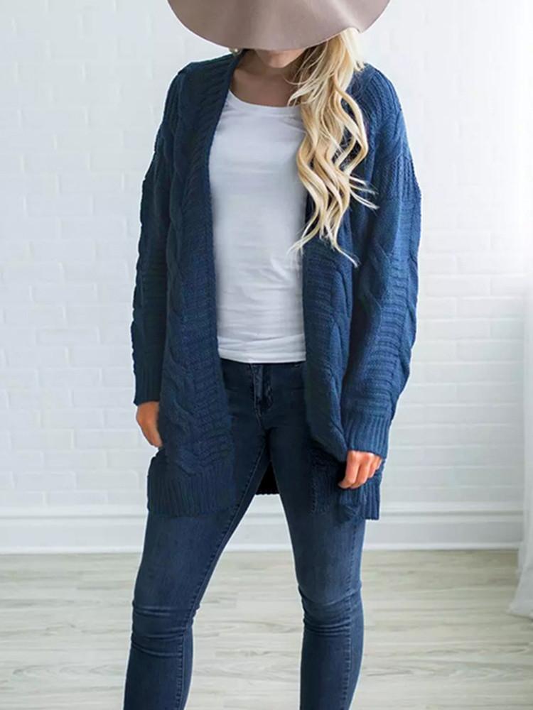 Solid Color Thick Knitting Long Cardigan-Pinkami