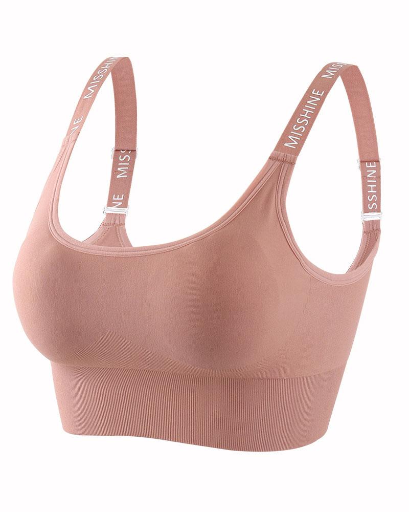 Letter Print Seamless Buckle Decor Sports Bra-Pinkami