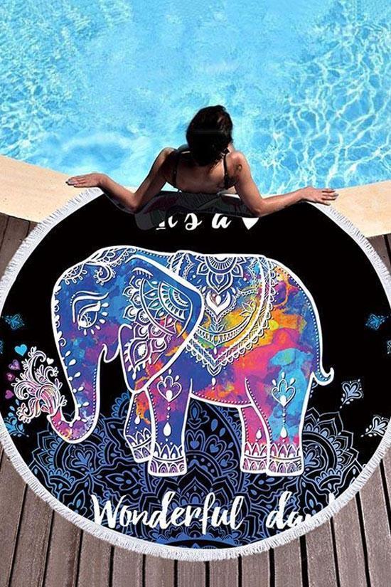 WONDERFUL DAY Tassel Elephant Fluffy Beach Towel-Pinkami