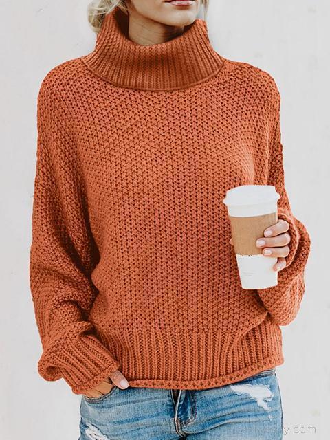 Turtleneck Balloon Long Sleeve Pullover Sweater-Pinkami