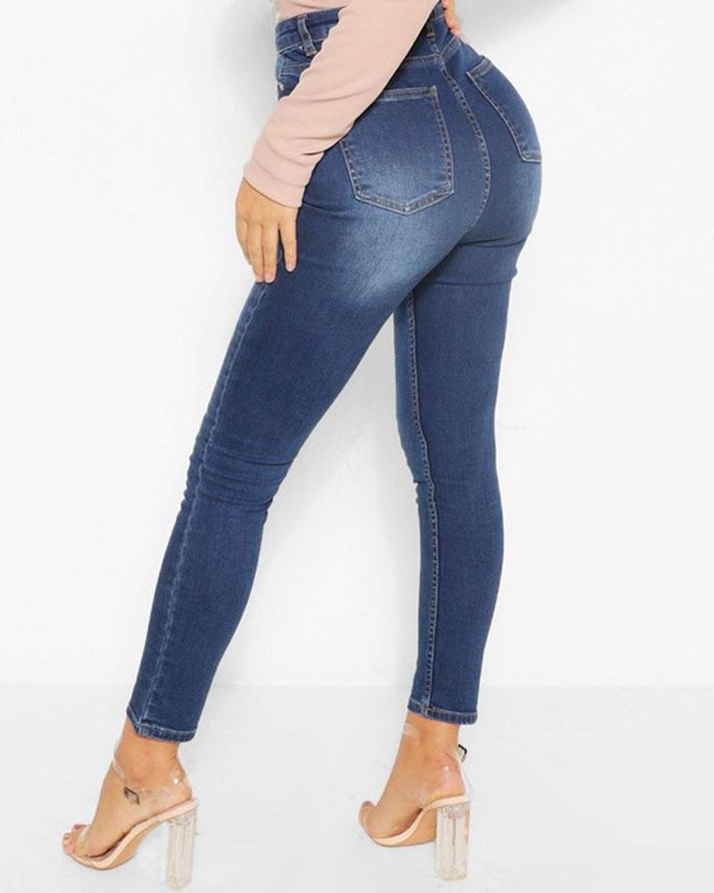 Women High Waisted Button Front Skinny Jeans-Pinkami
