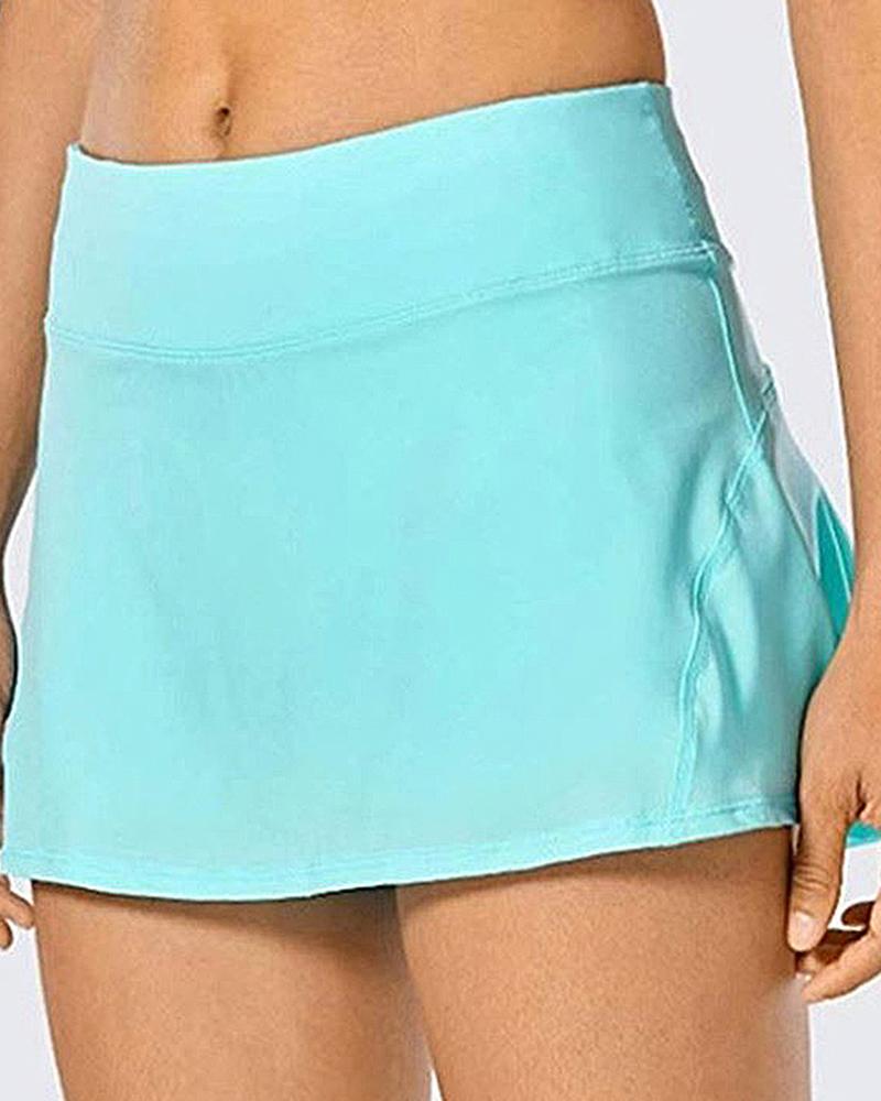 Ruffle Hem Pocket Decor Zip Back Sports Skort-Pinkami