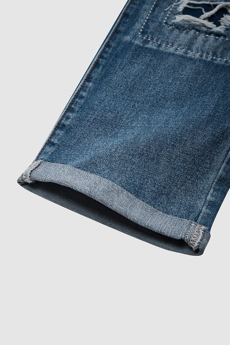 Ladder Distressed Patched Low Waist Jeans-Pinkami