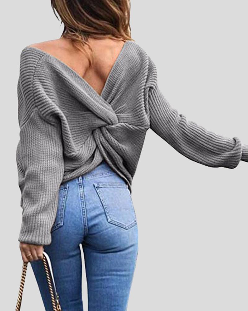 Chunky Knit Twist Drop Shoulder Sweater-Pinkami