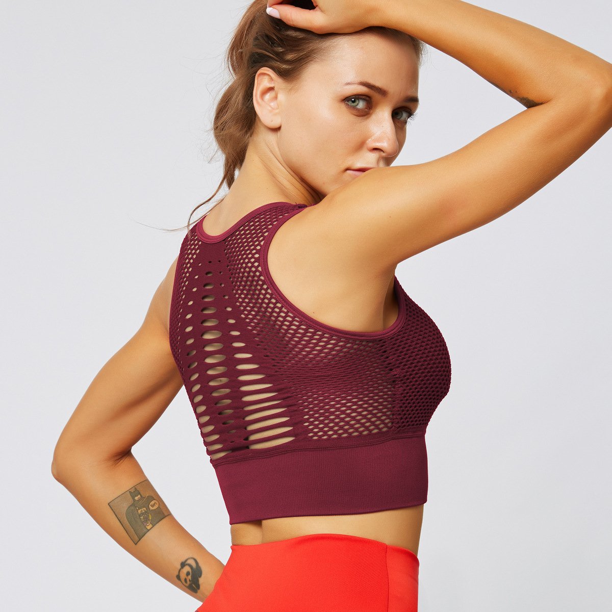 Seamless Breathable Hollow Out Stretch Sports Bra-Pinkami