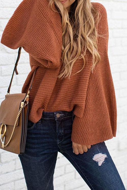 Trumpet Sleeves Sweater-Pinkami