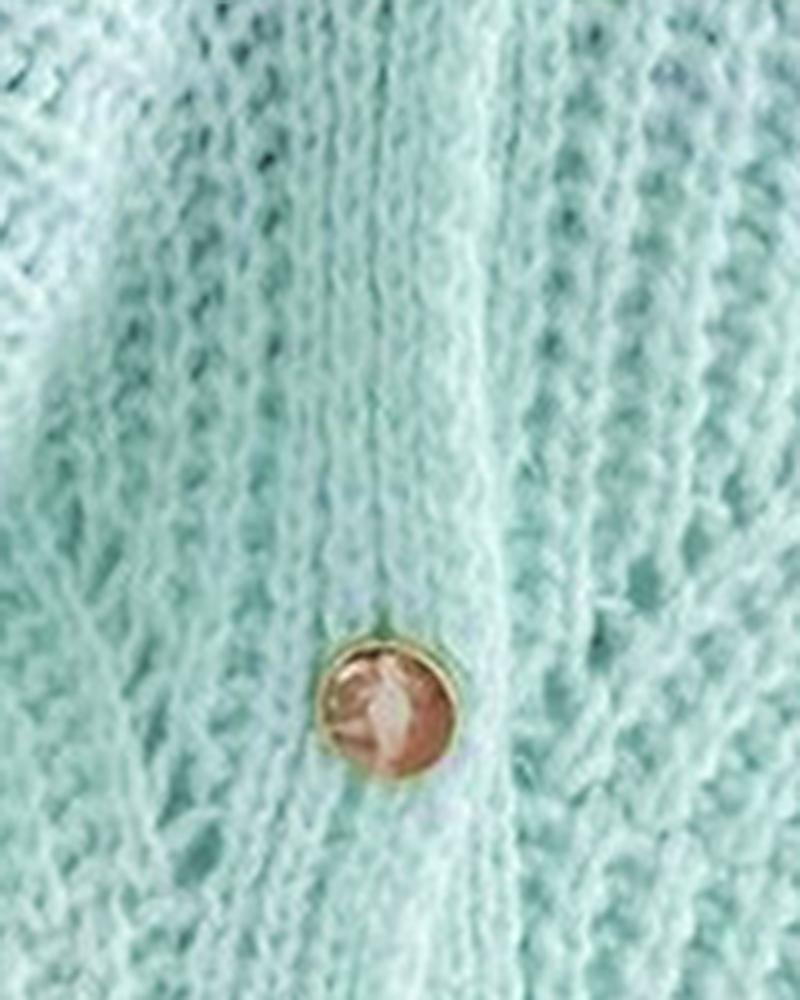 Solid Chunky Knit Button Up Sweater-Pinkami