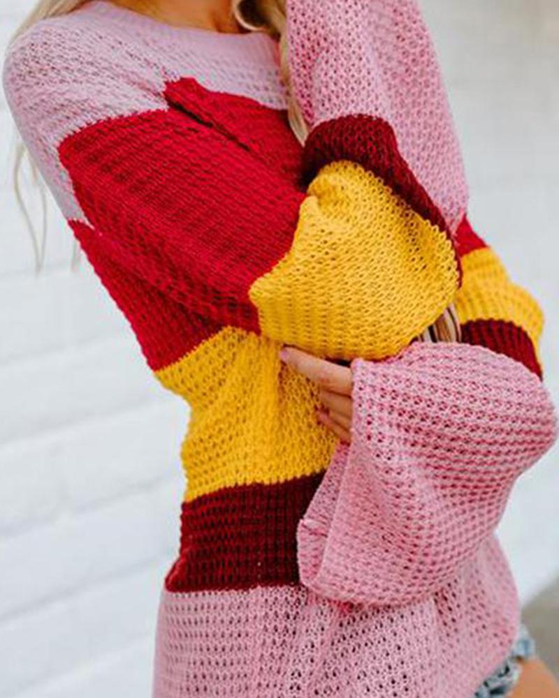 Pointelle Knit Rainbow Striped Sweater-Pinkami