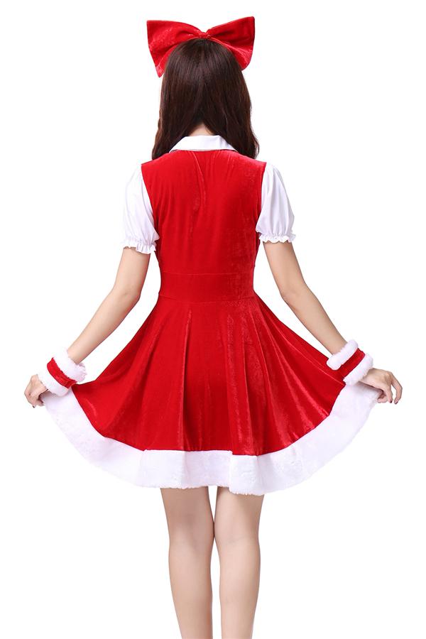 Cute Adult Mini Santa Claus Dress Christmas Costume Red-Pinkami