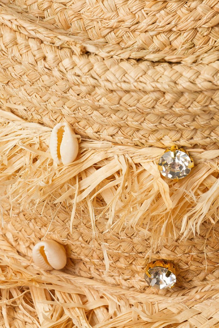 Glitter Frayed Shell Beach Straw Sun Hat