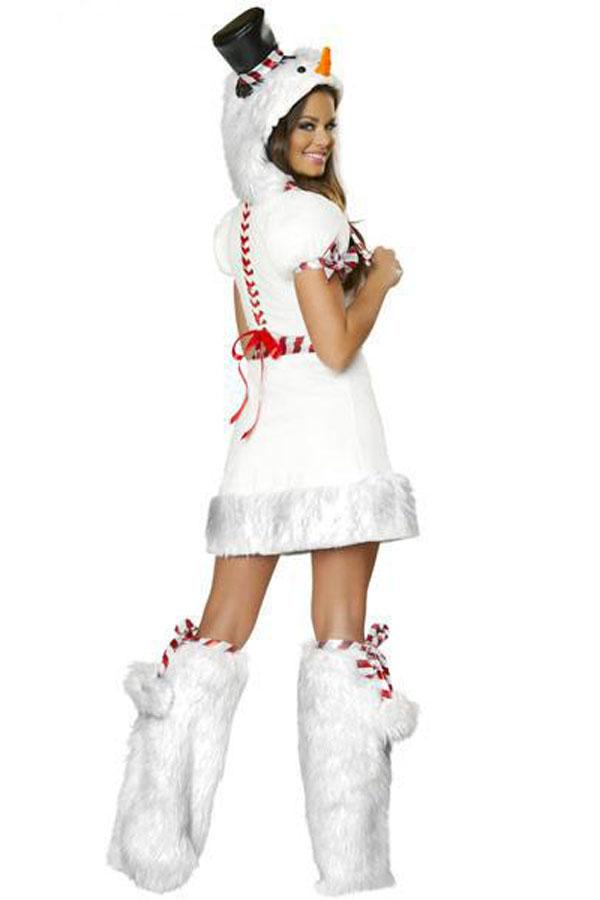 Women Sexy White Snowman Olaf Christmas Costume-Pinkami