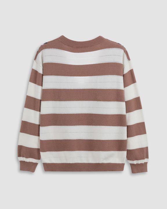 Leopard Print Drop Shoulder V Neck Sweater-Pinkami