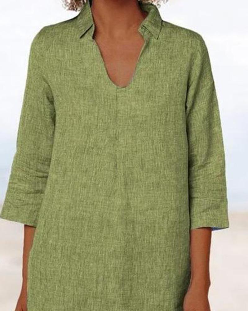 V Neck Collared Linen Top-Pinkami