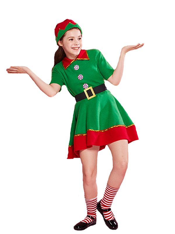 Girls Christmas Elf Costume-Pinkami