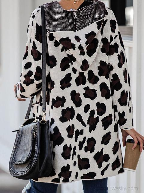 Spot Leopard Print Slim Cardigan-Pinkami