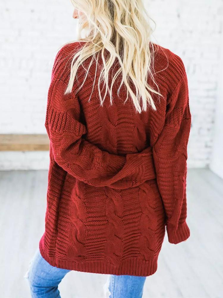 Solid Color Thick Knitting Long Cardigan-Pinkami