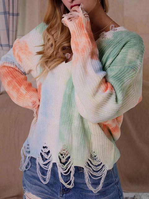 Tie-dye Print V-neck Sweater-Pinkami
