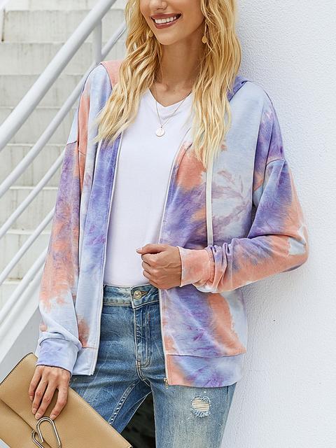 Tie-dye Print Zipper Cardigan Coat-Pinkami